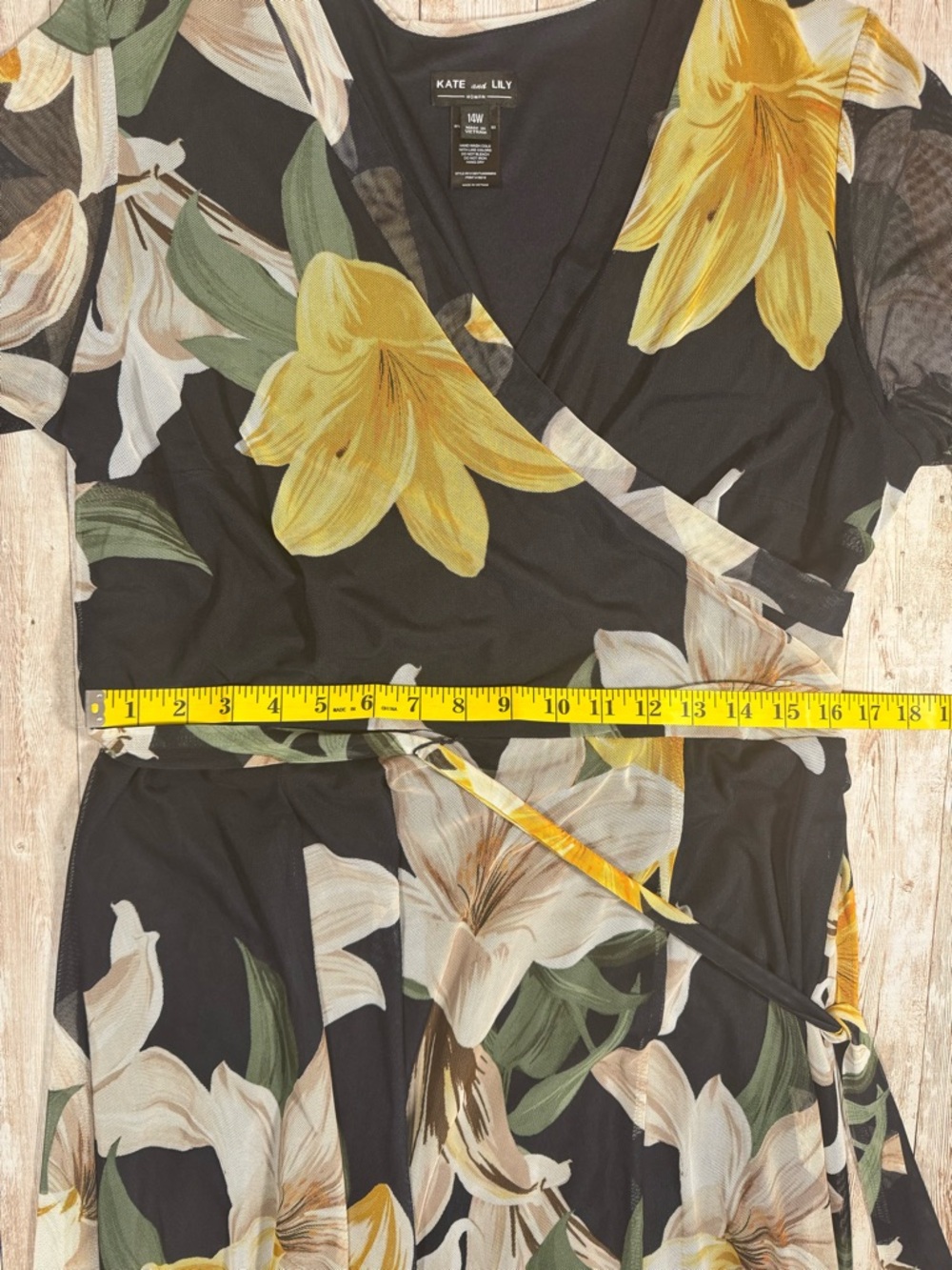 Black Floral Faux Wrap Maxi Dress with Yellow Bloom Accents - Picture 6 of 9